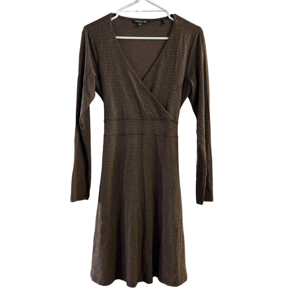 Toad And Co Cue Tencel Wrap Dress Houndstooth Size Small Brown